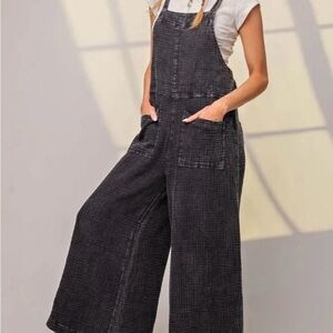 Easel Charcoal Denim Overalls